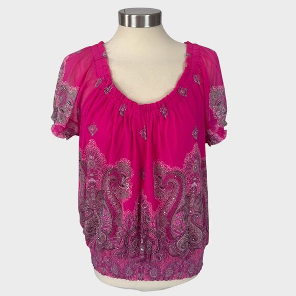 INC International Concepts Pink Paisley Top XL 100% Nylon - Picture 1 of 8